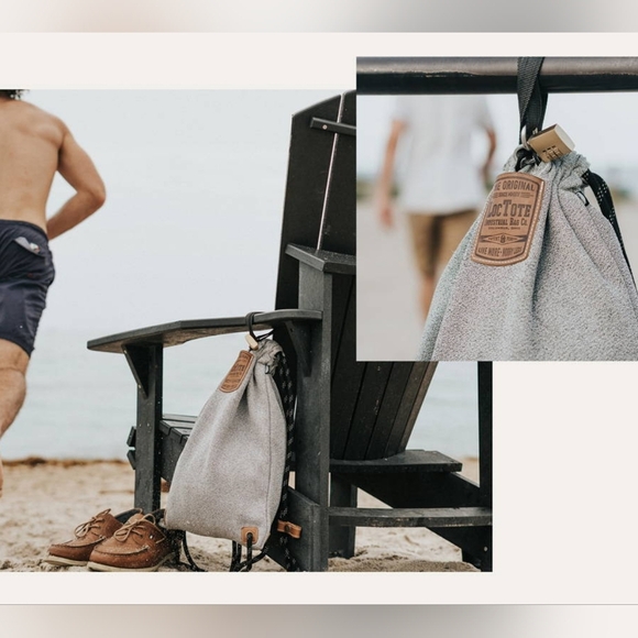 LocTote Flak Sack Sport Drawstring Backpack Gray Black Brass Combo Lock - Picture 8 of 9